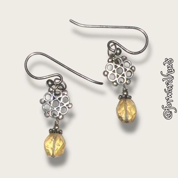 Bundle Sale 3 for $15 | Silver-Tone Dangle Earrings with Yellow Bead - Picture 1 of 6